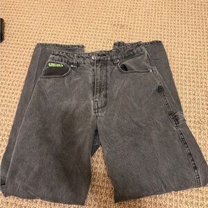 Gray Denim Pants with Green Logo